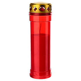 Lumino votivo Sacro Cuore di Gesù 50T rosso cera bianca con parapioggia 20 cm