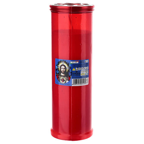 Lumino votivo Sacro Cuore di Gesù T60 rosso cera bianca diam. 7 cm - h. 20 cm - 90 ore 1