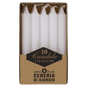 Box of 10 white cylindrical stearic candles, 6 in