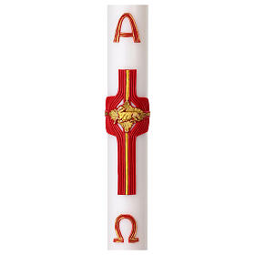 Paschal candle with wax red cross and lamb, 3x47 in