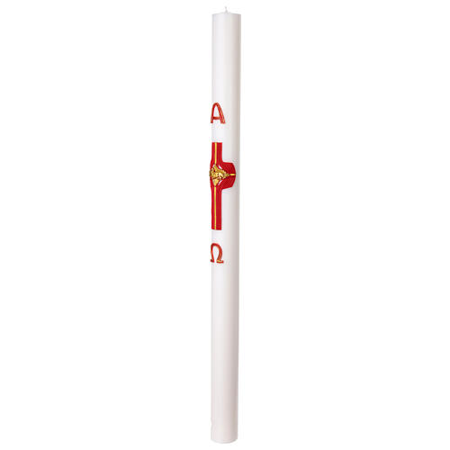 Easter Paschal Candle Lamb Red Cross in Wax, 8x120 cm 4