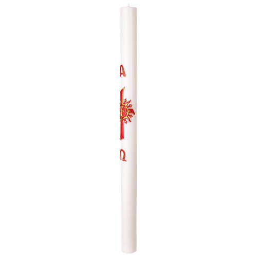 Cero pasquale con decoro alpha ed omega croce in cera rossa e oro 8X120 cm 4