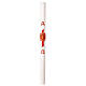 Cero pasquale con decoro alpha ed omega croce in cera rossa e oro 8X120 cm s3