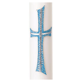 Paschal candle with silver and blue wax cross decoration, 3x47 in