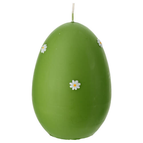 Hand-Decorated Pistachio-colored Egg Candle with Daisies 15 cm by Cereria Di Giorgio 1