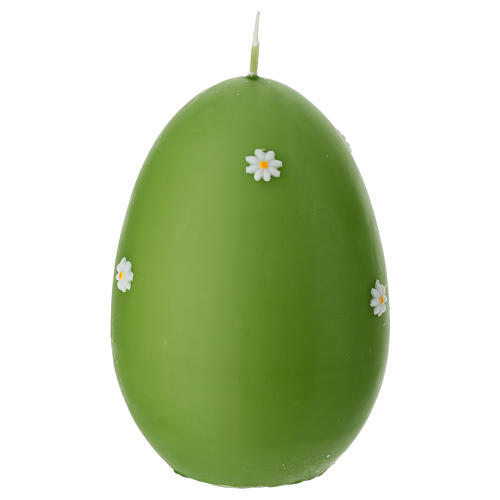 Hand-Decorated Pistachio-colored Egg Candle with Daisies 15 cm by Cereria Di Giorgio 2