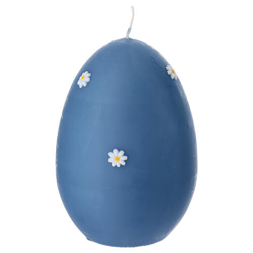 Candela a uovo celeste decorata a mano con margherite 15 cm Cereria Di Giorgio 1