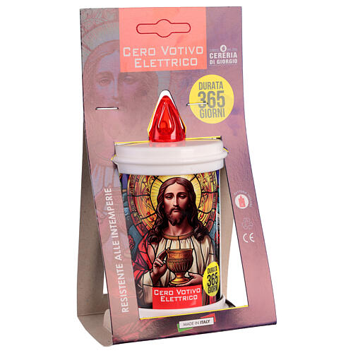 Vela eléctrica pila 12 cm imagen Jesús luz roja intermitente 365 días 2