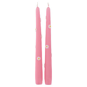 Candele coniche SET 2 PZ decorate a mano margherite 25 cm rosa polvere Cereria Di Giorgio