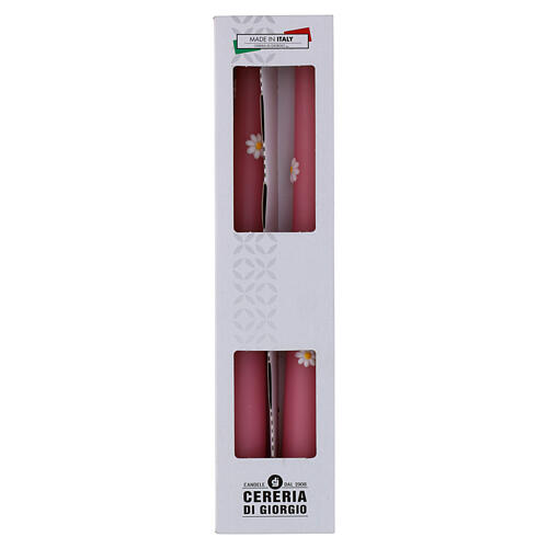Candele coniche SET 2 PZ decorate a mano margherite 25 cm rosa polvere Cereria Di Giorgio 2