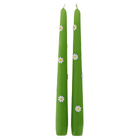 Candele pistacchio coniche SET 2 PZ margherite decorate a mano 25 cm Cereria Di Giorgio