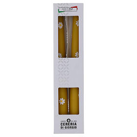 Conical candles, SET of 2, decorated by hand with daisies, 10 in, mustard colour, Cereria Di Giorgio