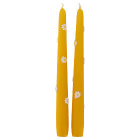 Candele SET 2 PZ coniche decorate a mano margherite 25 cm senape Cereria Di Giorgio