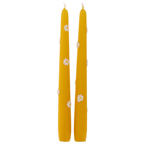 Candele SET 2 PZ coniche decorate a mano margherite 25 cm senape Cereria Di Giorgio 1