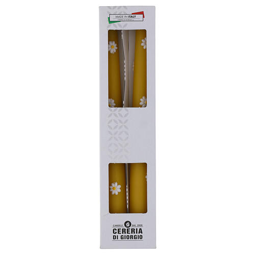 Candele SET 2 PZ coniche decorate a mano margherite 25 cm senape Cereria Di Giorgio 2