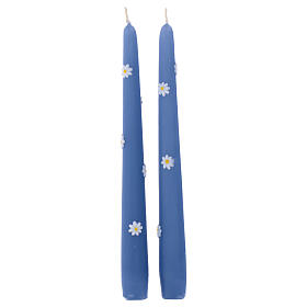 Candele coniche SET 2 PZ celesti margherite decorate a mano 25 cm Cereria Di Giorgio