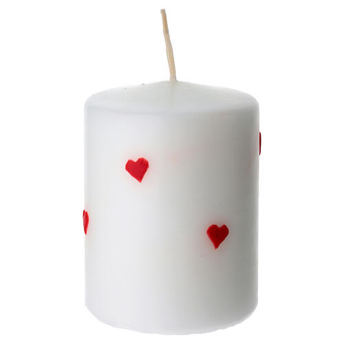 Bougie blanche aux cœurs rouges décorés à la main 10 cm Cereria di Giorgio 1