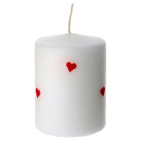 Candela bianca con cuori rossi decorati a mano 10 cm Cereria di Giorgio