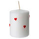 Candela bianca con cuori rossi decorati a mano 10 cm Cereria di Giorgio s1