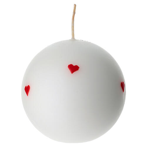 Candela sfera bianca con cuori rossi decorati a mano 10 cm Cereria di Giorgio 2