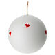 White ball candle with hand-decorated red hearts 10 cm by Cereria di Giorgio s2