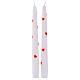 White conical candles, SET of 2 PIECES, red hand-decorated hearts, 10 in, Cereria di Giorgio s1