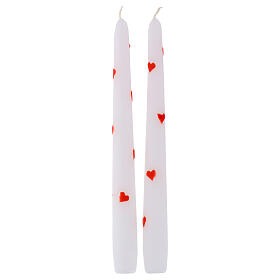 Candele coniche bianche SET 2 PZ. cuori rossi decorati mano 25 cm Cereria di Giorgio