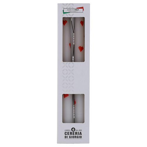 Candele coniche bianche SET 2 PZ. cuori rossi decorati mano 25 cm Cereria di Giorgio 2