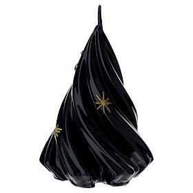 Night blue lacquered fir-shaped candle with hand-decorated golden moon and stars by Cereria Di Giorgio, 5 in