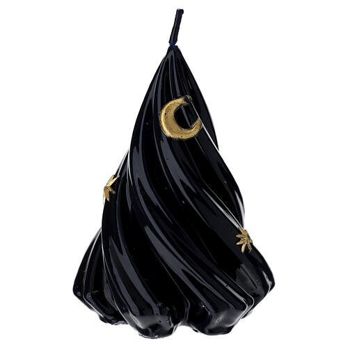 Candela abete blu notte laccato luna stelle dorate decorate a mano 13,5 cm Cereria Di Giorgio 1