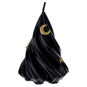 Lacquered Christmas Candle Night Blue with Hand-Decorated Golden Moon and Stars 13.5 cm Cereria Di Giorgio