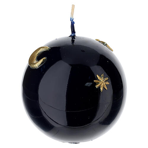 Vela esférica lacada azul noche luna estrellas oro coloreadas a mano 8 cm Cereria Di Giorgio 1