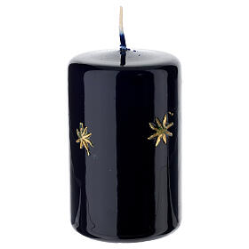 Night blue lacquered cylindrical candle with hand-painted golden coloured stars and moon by Cereria Di Giorgio, 4 in