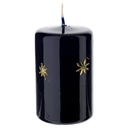 Night Blue Lacquered Cylinder Candle with Hand-Painted Golden Colored Stars and Moon 10 cm by Cereria Di Giorgio 2