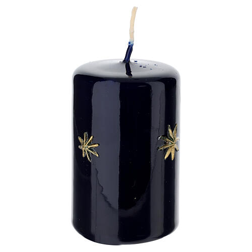 Night blue lacquered Christmas candle with hand-coloured golden stars by Cereria di Giorgio, 3 in 2