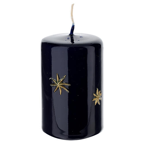 Cirio navideño lacado azul noche con estrellas doradas pintadas a mano 8 cm Cerería Di Giorgio 1
