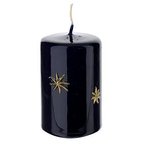 Night Blue Lacquered Christmas Candle with Hand-Painted Golden Stars 8 cm by Cereria Di Giorgio