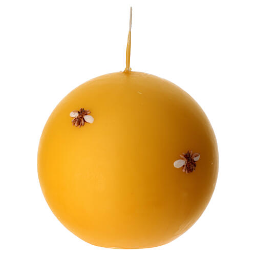Kugelkerze gelb mit handdekorierten Bienen – 10 cm, Cereria Di Giorgio 1