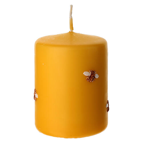 Candela cilindrica gialla con api decorate a mano 10 cm Cereria Di Giorgio 2