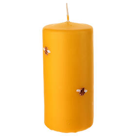 Yellow cylindrical candle with hand-decorated bees by Cereria Di Giorgio, 6 in