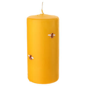 Candela cilindrica gialla con api decorate a mano 15 cm Cereria Di Giorgio