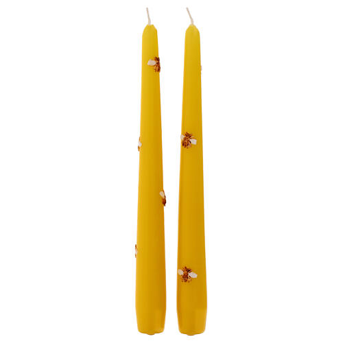 Candele gialle coniche SET 2 PZ decorata a mano con api 25 cm - 7 ore Cereria Di Giorgio 1