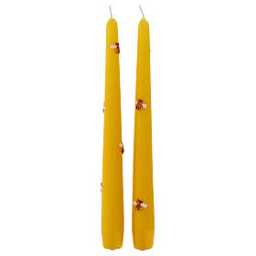 Yellow taper Candles set 2 PCS Hand Decorated with Bees 25 cm - 7 hours Cereria Di Giorgio