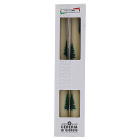 Bougies coniques SET 2 PCS blanches décorées à la main avec des sapins 25 cm 7 heures Cereria Di Giorgio