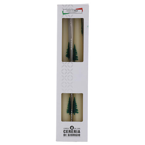 Taper Candle Set of 2 white hand-decorated with fir trees 25 cm, 7 hours burning time Cereria Di Giorgio 2