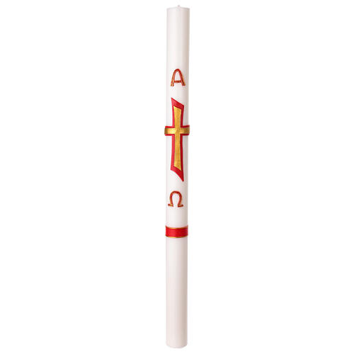 White Paschal candle with red cross, alpha and omega, 3x47 in 3