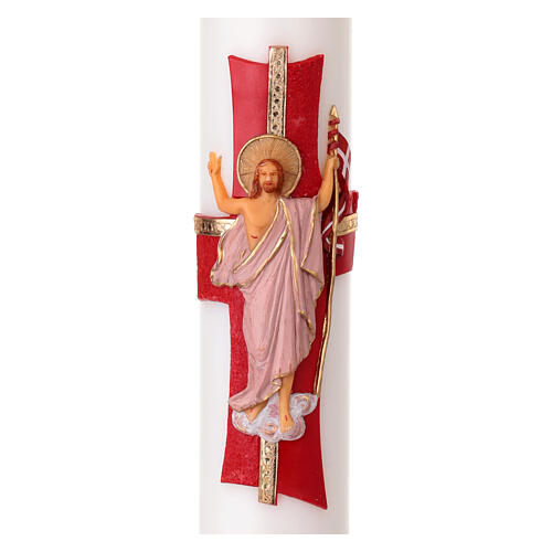 White Paschal candle with Risen Jesus, cross, Alpha and Omega, 3x47 in 2