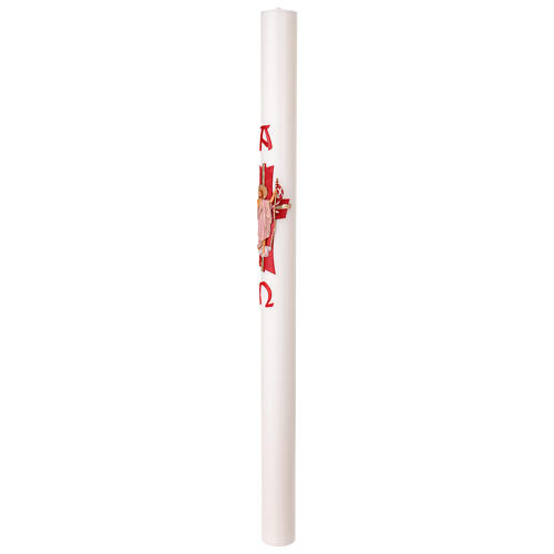 Cero pasquale bianco decoro in cera Gesù risorto alpha ed omega croce 8x120 cm 5