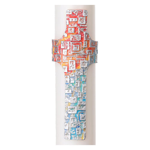Cero pasquale bianco alpha ed omega argento croce multicolore 8x120 cm 2