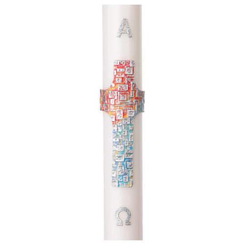 White paschal candle multicolored silver Alpha and Omega, 8x120 cm 1